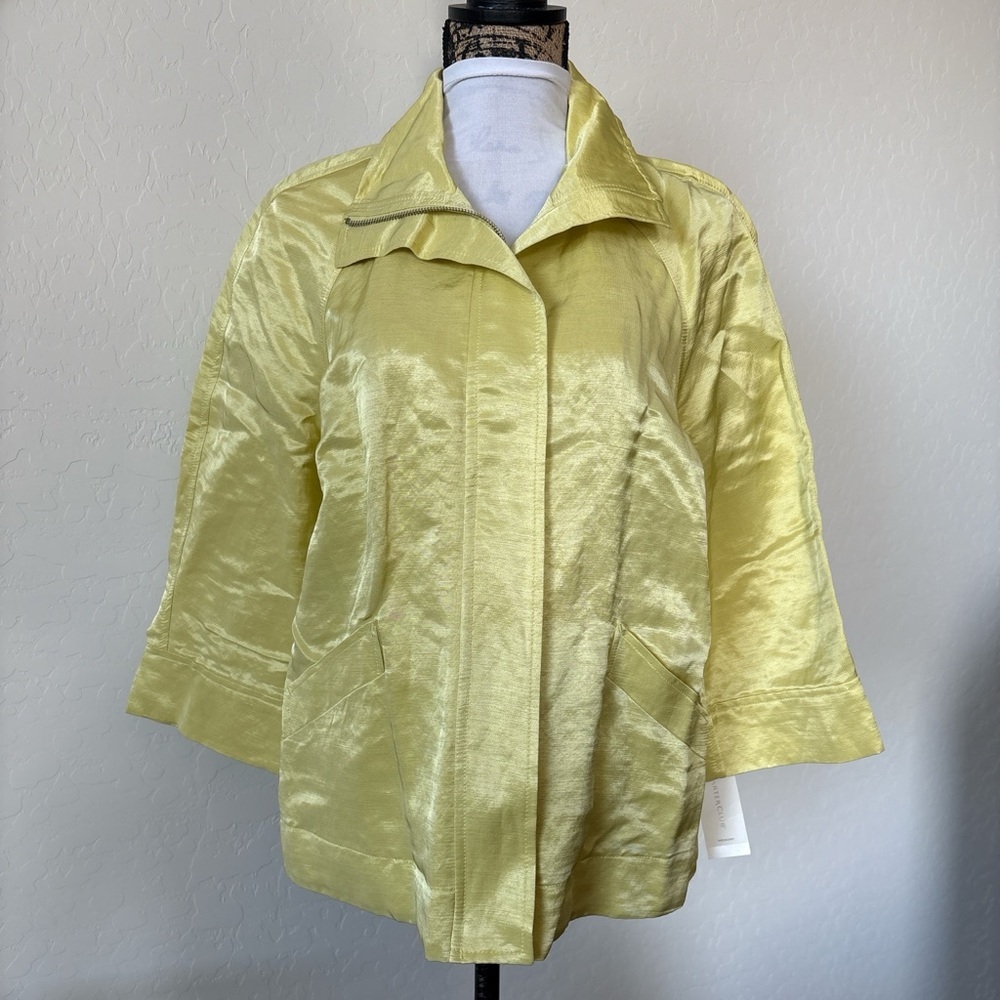 New Charter Club L Linen Blend 3/4 Sleeve Jacket Pockets full zip.